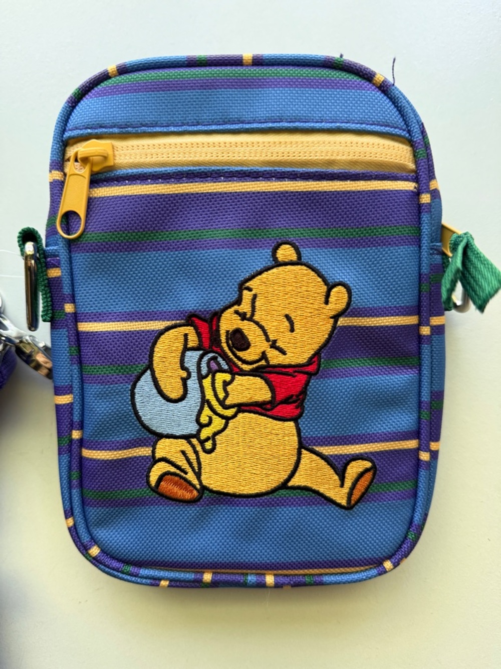 Disney Winnie the Pooh Embroidered Crossbody Pouch - Blue & Purple Stripes